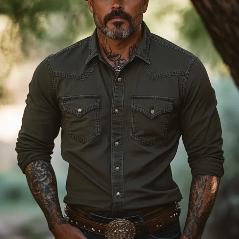 Men's Vintage Casual Lapel Denim Long Sleeve Shirt 55769422F sold by Manly product image thumbnail 2