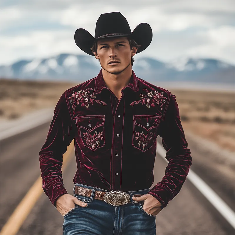 Men's Classic Vintage American Western Style Velvet Embroidered Shirt 79260999K sold by Manly product image thumbnail 2