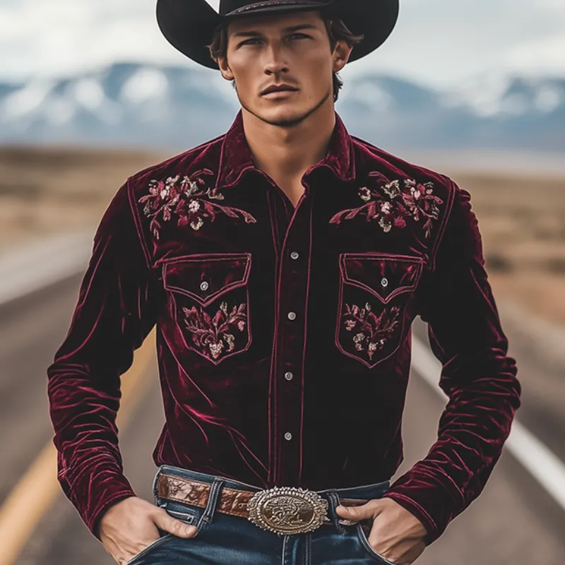 Men's Classic Vintage American Western Style Velvet Embroidered Shirt 79260999K sold by Manly product image thumbnail 3