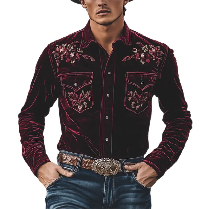 Men's Classic Vintage American Western Style Velvet Embroidered Shirt 79260999K sold by Manly