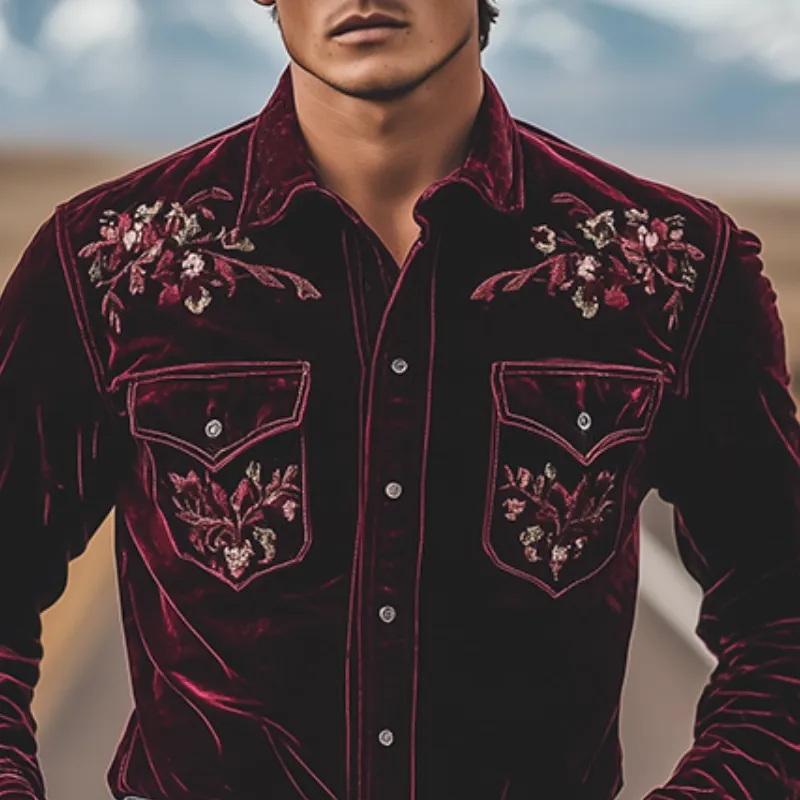 Men's Classic Vintage American Western Style Velvet Embroidered Shirt 79260999K sold by Manly product image thumbnail 4