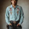 Men's Classic American Retro Casual Western Style Suede Embroidered Shirt 76229903K sold by Manly