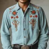 Men's Classic American Retro Casual Western Style Suede Embroidered Shirt 76229903K sold by Manly