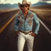 【24-hour shipping out】Men's Classic American Retro Western Suede Embroidered Long Sleeve Shirt 83858595K sold by Manly