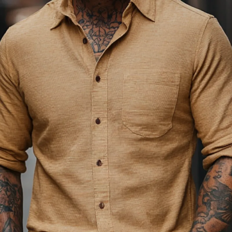 Men's Casual Vintage Lapel Cotton Blend Long Sleeve Shirt 40990209F sold by Manly product image thumbnail 3