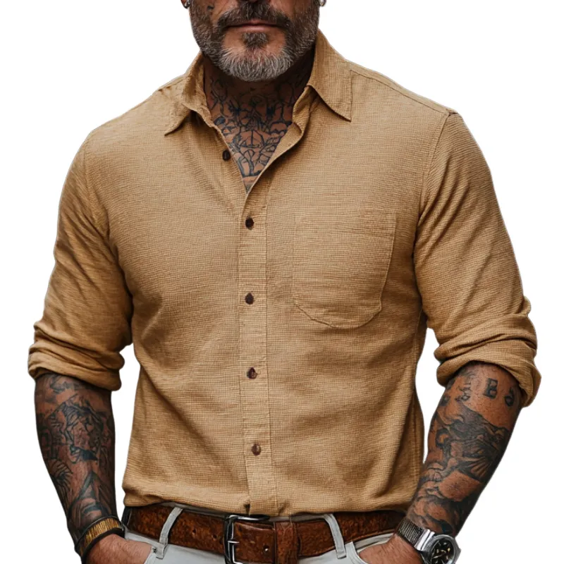 Men's Casual Vintage Lapel Cotton Blend Long Sleeve Shirt 40990209F sold by Manly