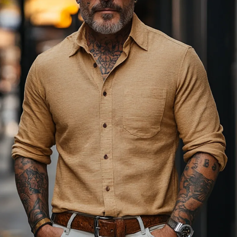 Men's Casual Vintage Lapel Cotton Blend Long Sleeve Shirt 40990209F sold by Manly product image thumbnail 2