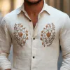 Men's Vintage Casual Cotton and Linen Blend Embroidered Lapel Long-sleeved Shirt 58494228F sold by Manly