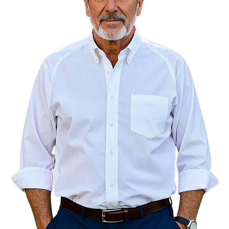Men's Casual Classic Lapel Cotton Blend Long Sleeve Shirt 46068370F sold by Manly