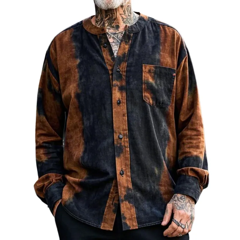 Men's Casual Vintage Round Neck Tie-dye Printed Cotton Blend Long-sleeved Shirt 02150934F sold by Manly
