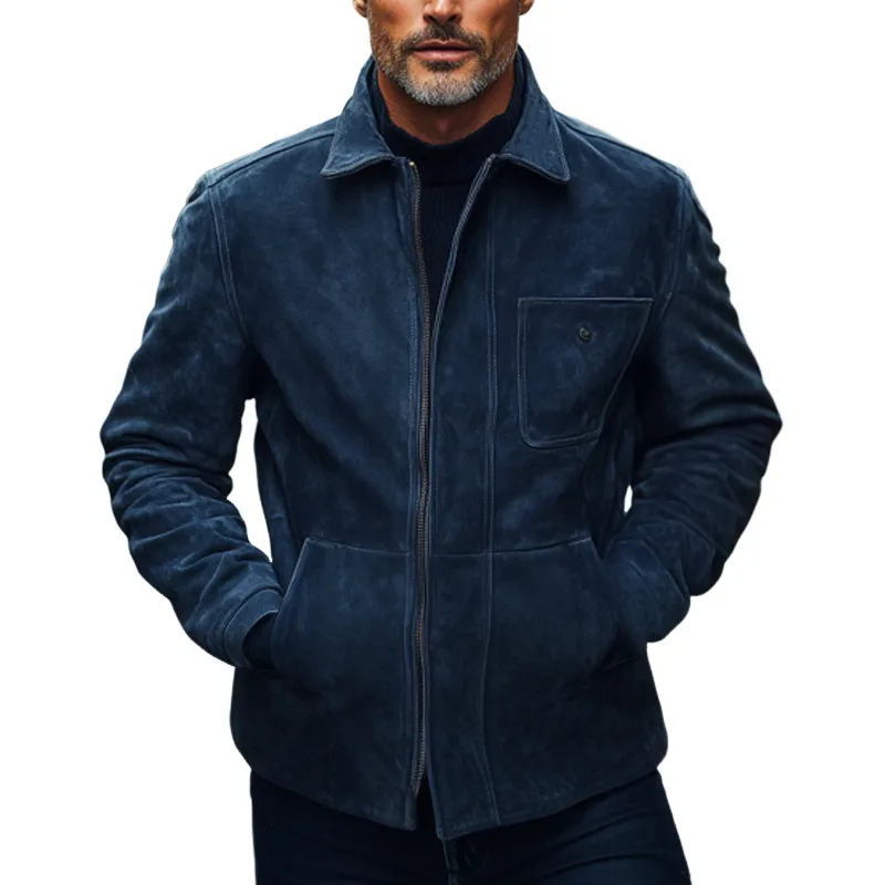 Men's Vintage Navy Suede Zip-Up Slim Jacket 46812113U sold by Manly