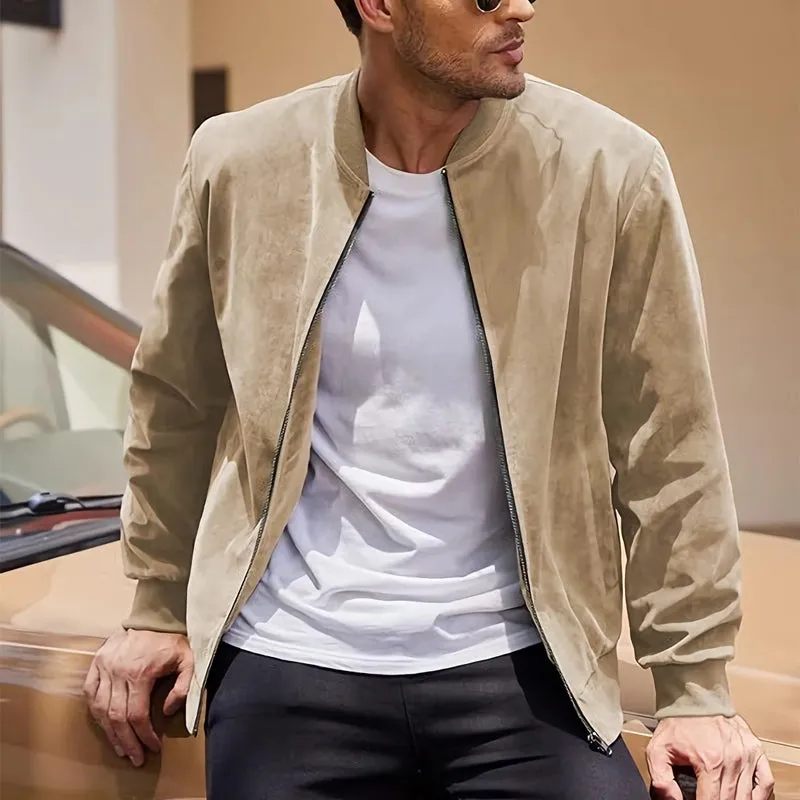 Men's Khaki Suede Ribbed Collar Zip-Up Jacket 07671485U sold by Manly product image thumbnail 2