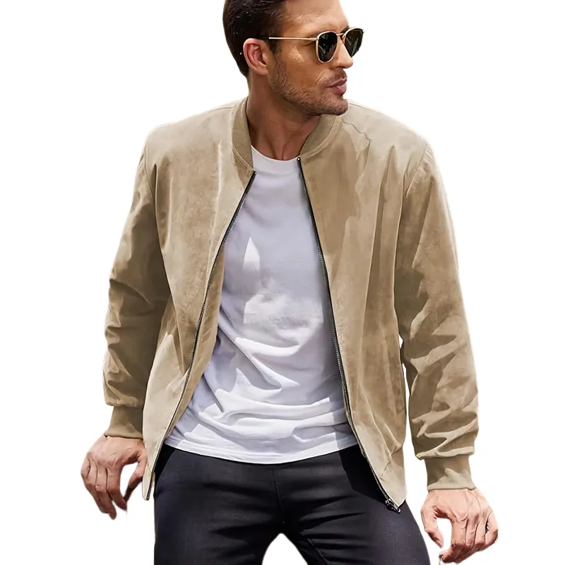 Men's Khaki Suede Ribbed Collar Zip-Up Jacket 07671485U sold by Manly product image thumbnail 3