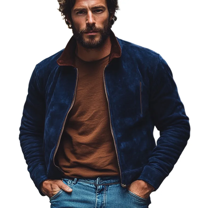 Men's Vintage Navy Suede Zip-Up Jacket 30821289U sold by Manly