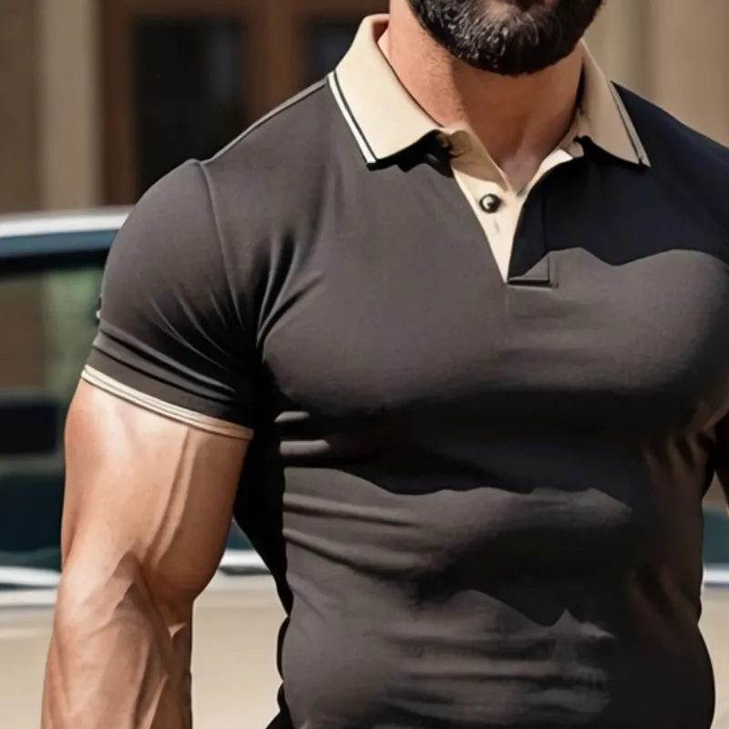 Men's Dark Brown Polo Collar Cotton Short Sleeve T-Shirt 41956822U sold by Manly product image thumbnail 3