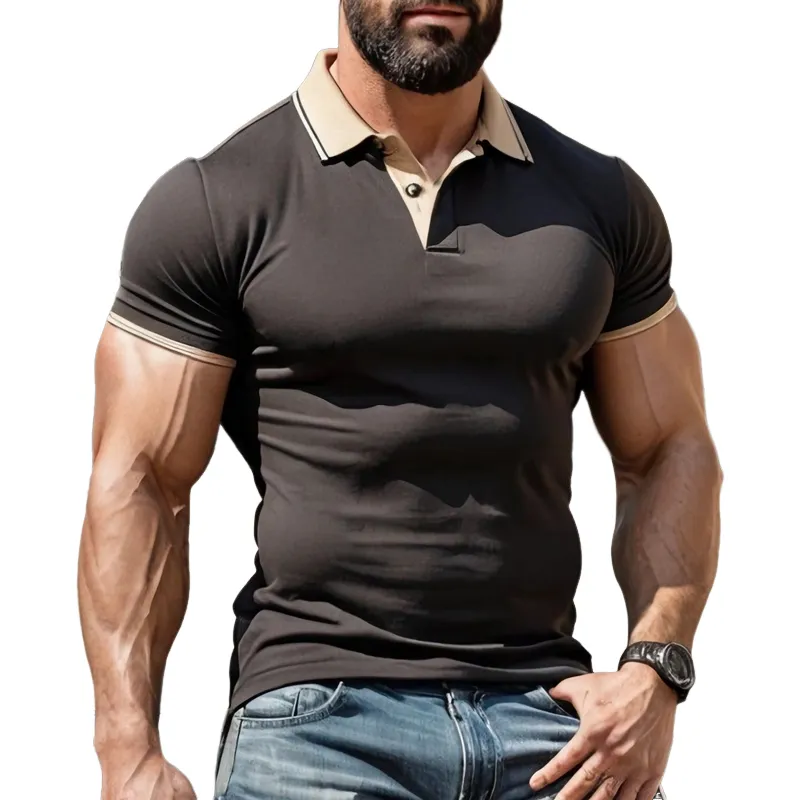 Men's Dark Brown Polo Collar Cotton Short Sleeve T-Shirt 41956822U sold by Manly