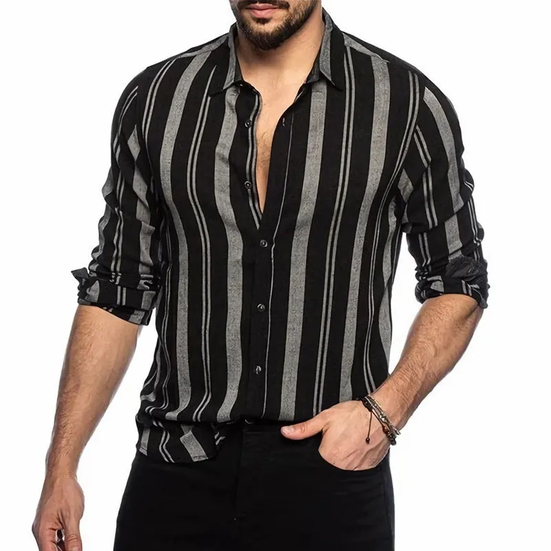 Men's Vertical Stripe Print Long Sleeve Shirt 01648651U sold by Manly