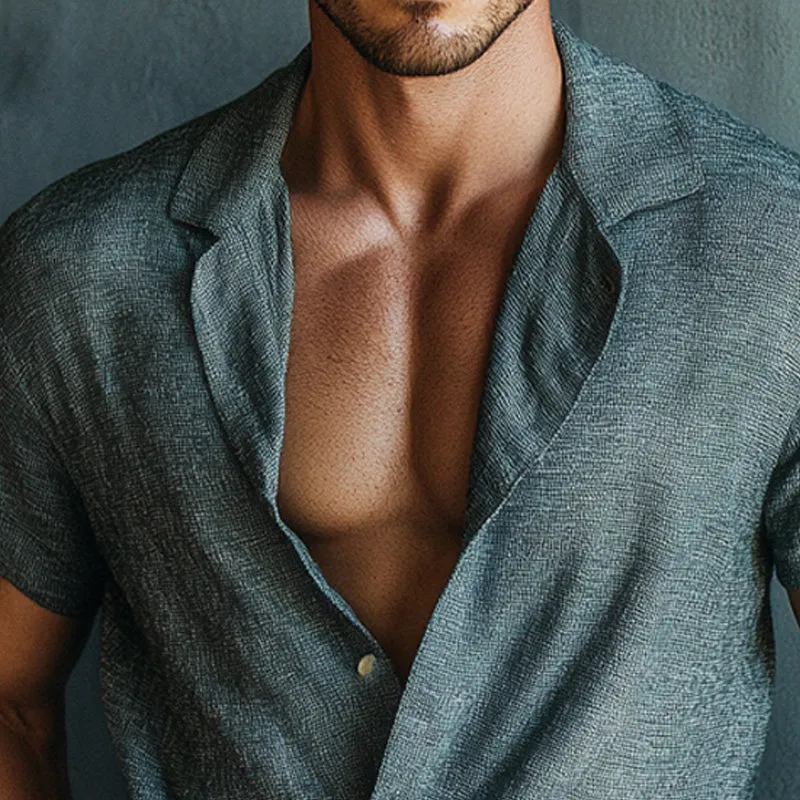 Men's Casual Blue Blend Short-sleeved Shirt 23529640U sold by Manly product image thumbnail 3