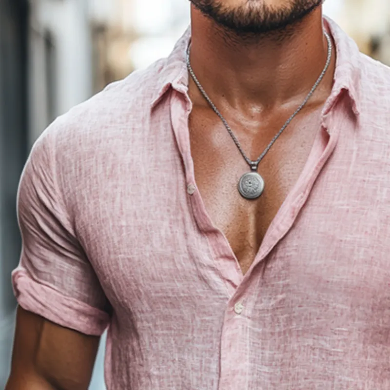 Men's Retro Casual Solid Color Linen Lapel Short Sleeve Shirt 68228718TO sold by Manly product image thumbnail 3