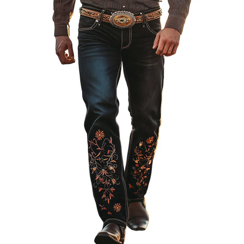 Men's Vintage Distressed Embroidered Western Cowboy Trousers 34342272TO sold by Manly