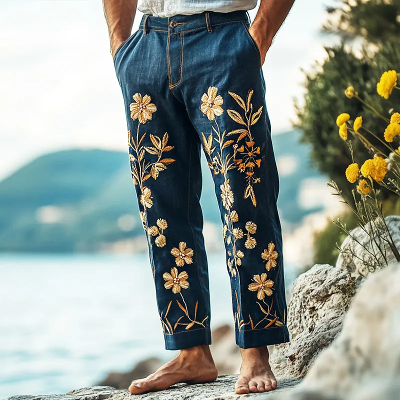 Men's Retro Casual Bohemian Embroidered Linen Trousers 79432020TO sold by Manly product image thumbnail 2