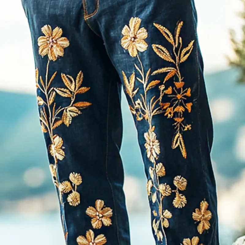 Men's Retro Casual Bohemian Embroidered Linen Trousers 79432020TO sold by Manly product image thumbnail 3