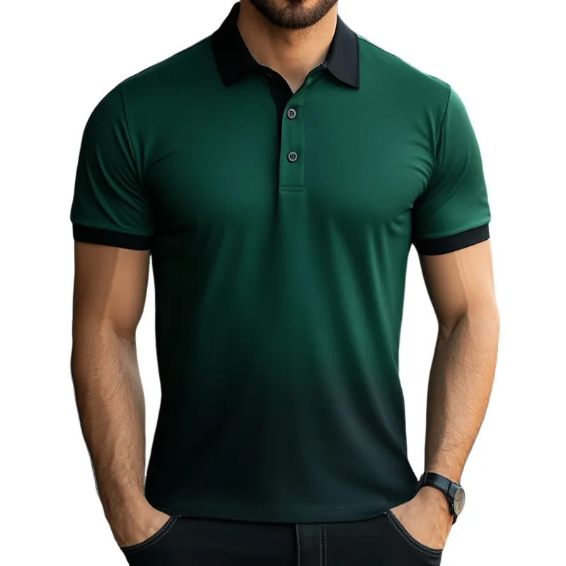 Men's Retro Casual Gradient Baseball Short Sleeve Polo Shirt 54346149TO sold by Manly