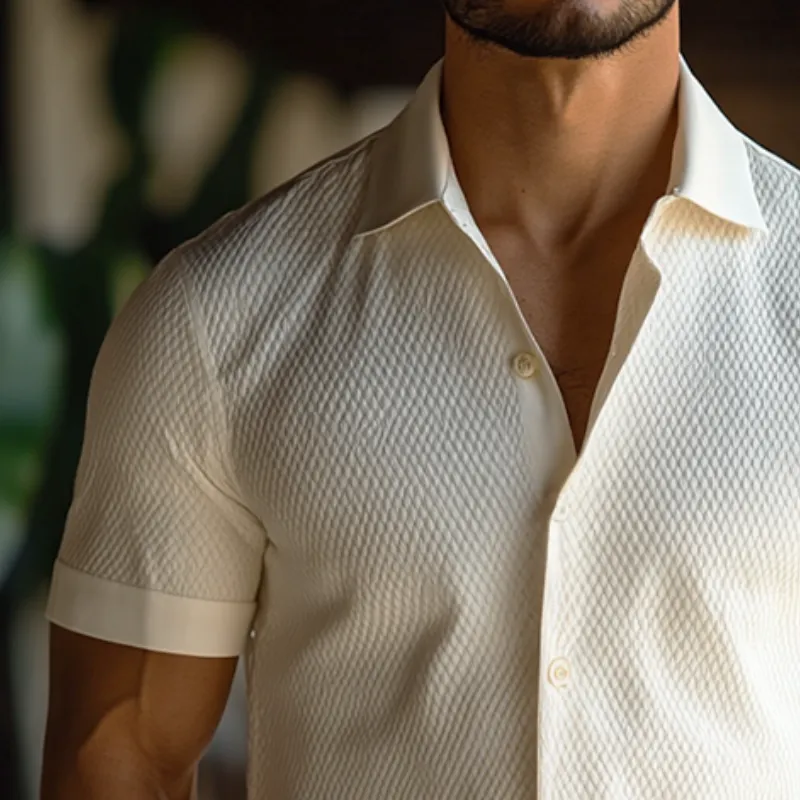 Men's Retro Casual Solid Color Small Plaid Lapel Short Sleeve Shirt 41206165TO sold by Manly product image thumbnail 3