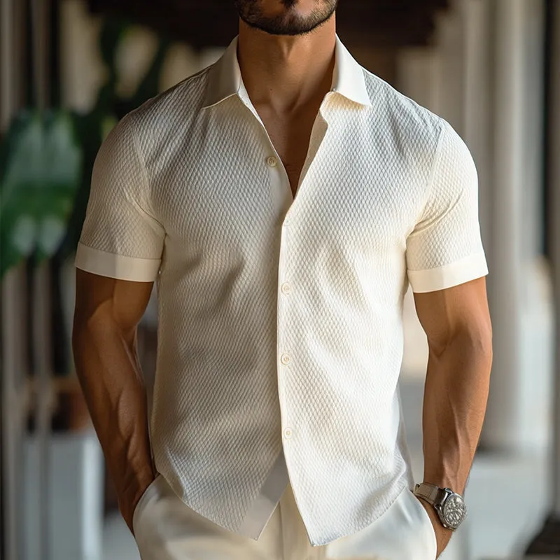 Men's Retro Casual Solid Color Small Plaid Lapel Short Sleeve Shirt 41206165TO sold by Manly product image thumbnail 2