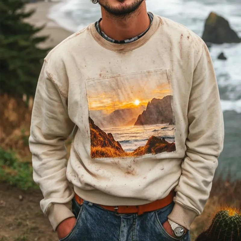 Men's Retro Casual Western Cowboy Printed Crew Neck Sweatshirt 34009472TO sold by Manly product image thumbnail 2