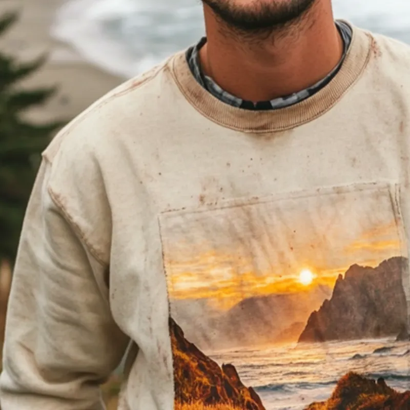 Men's Retro Casual Western Cowboy Printed Crew Neck Sweatshirt 34009472TO sold by Manly product image thumbnail 3