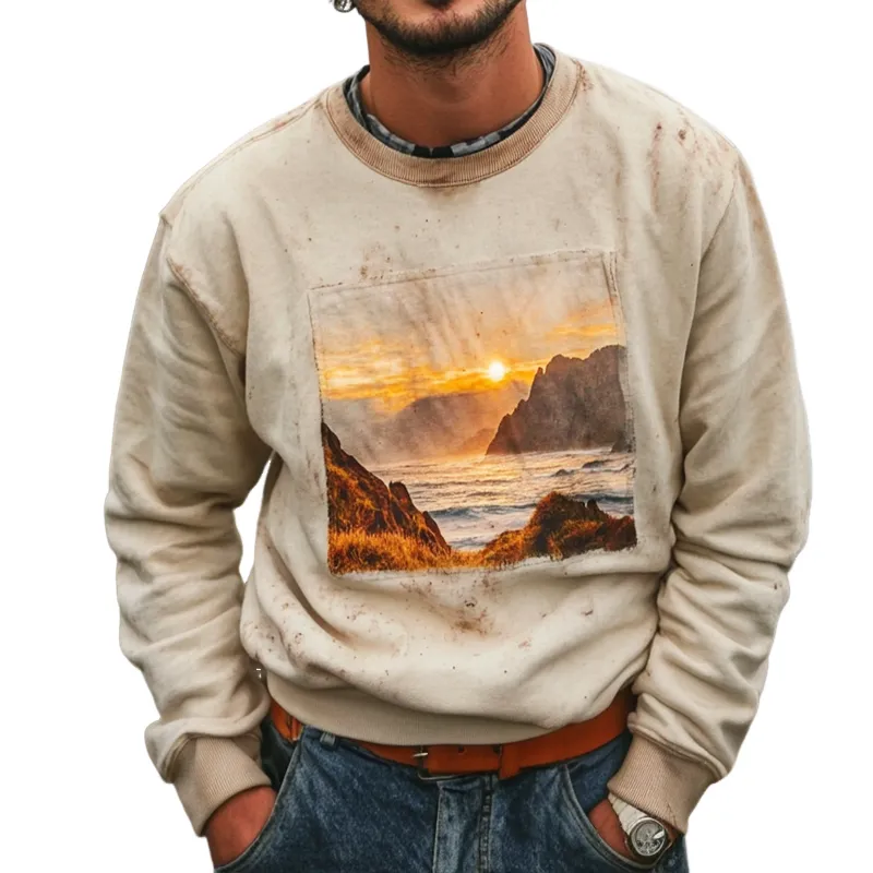 Men's Retro Casual Western Cowboy Printed Crew Neck Sweatshirt 34009472TO sold by Manly