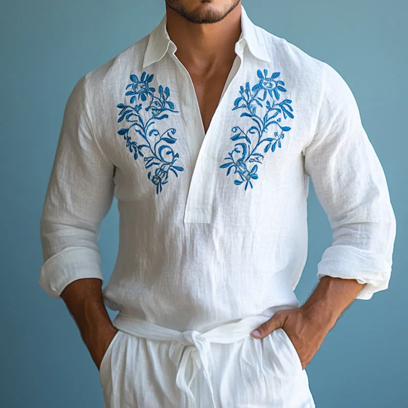 Men's Retro Casual Ethnic Style Embroidered Lapel Long Sleeve Shirt 20377983TO sold by Manly product image thumbnail 2
