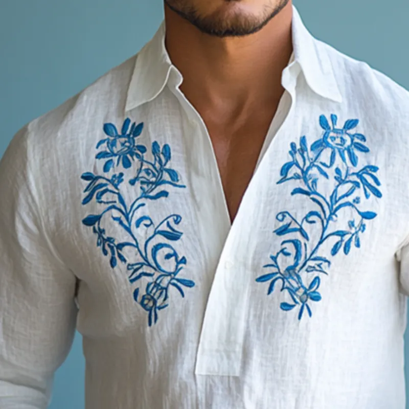 Men's Retro Casual Ethnic Style Embroidered Lapel Long Sleeve Shirt 20377983TO sold by Manly product image thumbnail 3