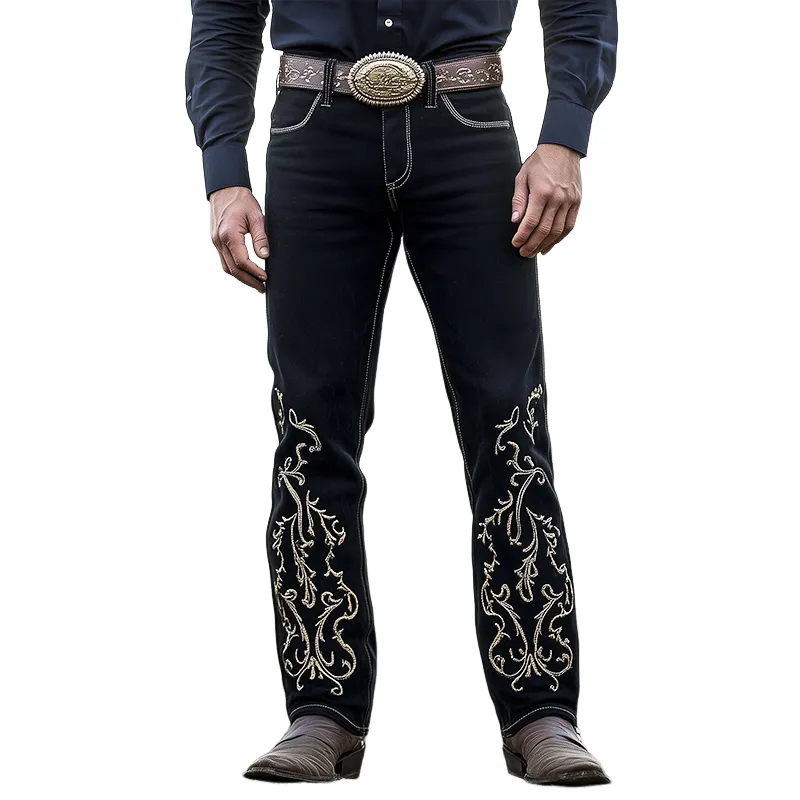 Men's Vintage Distressed Embroidered Western Cowboy Trousers 46950312TO sold by Manly