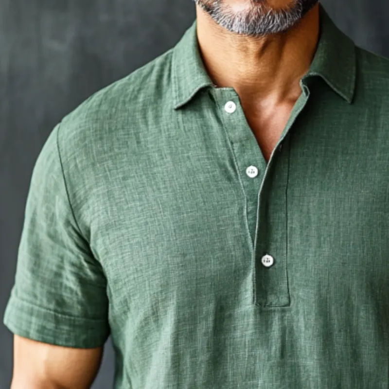 Men's Retro Casual Solid Color Linen Lapel Short Sleeve Shirt 43883447TO sold by Manly product image thumbnail 3