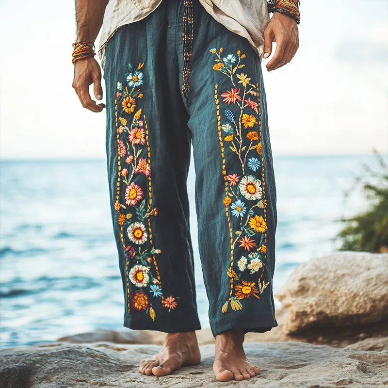 Men's Retro Casual Bohemian Embroidered Linen Trousers 52319141TO sold by Manly product image thumbnail 2