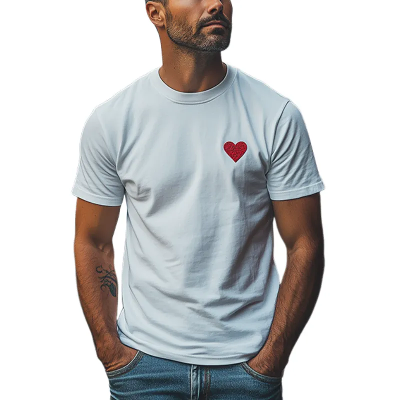 Men's Fashion Casual Skin-friendly Love Embroidered Short Sleeve T-shirt 01510002K made by Manly