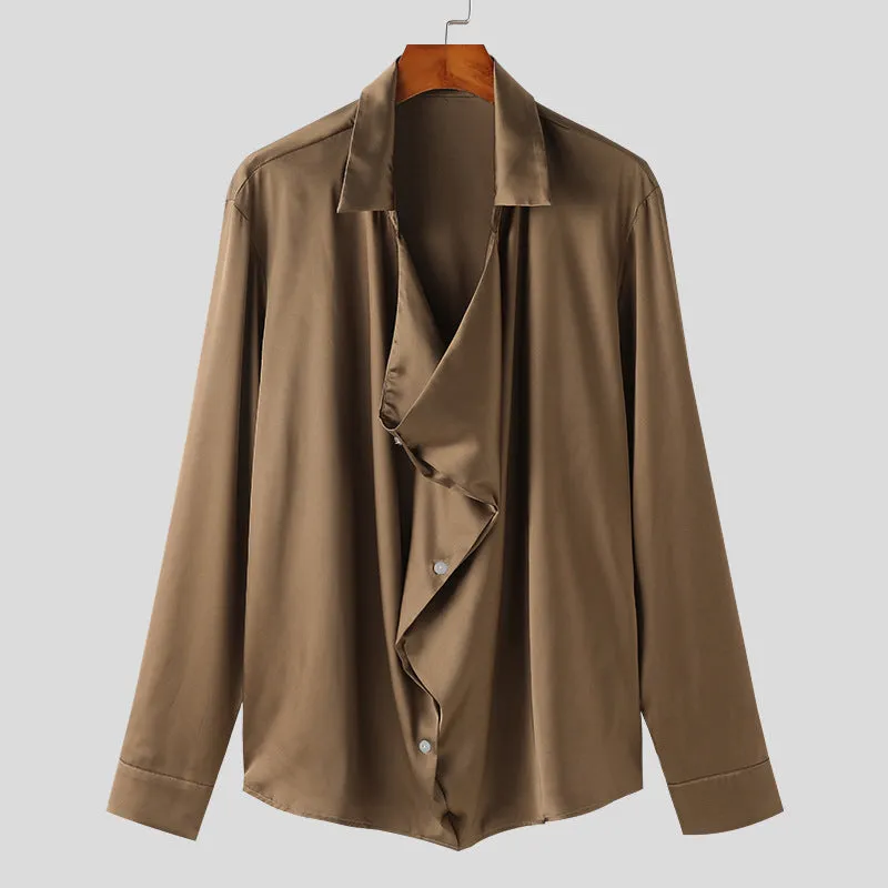 Men's Fashion Spring Summer Swing Collar Satin Long Sleeve Shirt 71023458K sold by Manly product image thumbnail 3