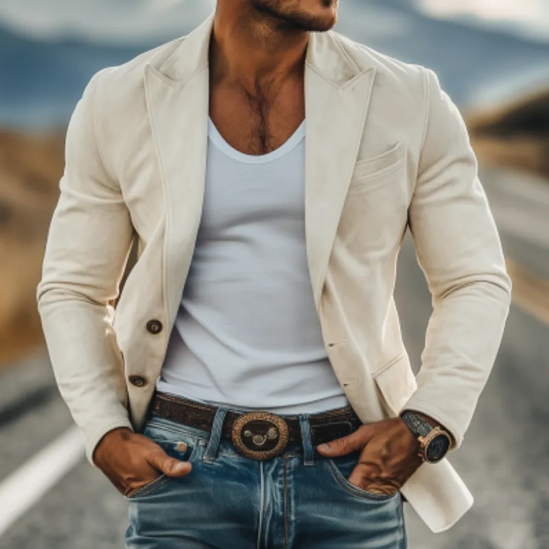 Men's Classic Casual American Retro Slim Fit Suede Blazer 22586524K sold by Manly product image thumbnail 3