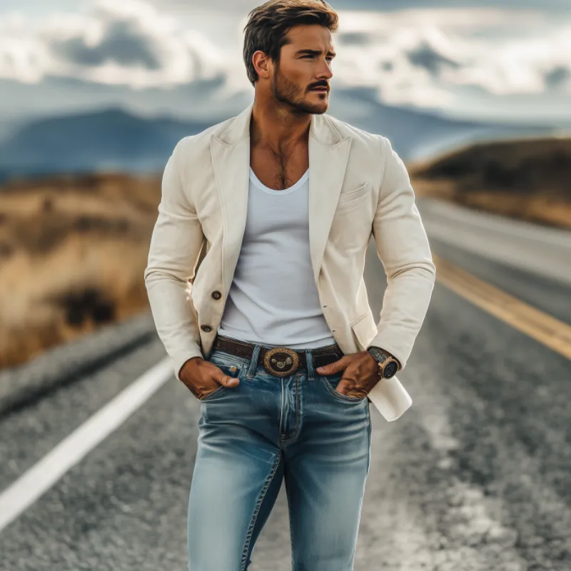 Men's Classic Casual American Retro Slim Fit Suede Blazer 22586524K sold by Manly product image thumbnail 2