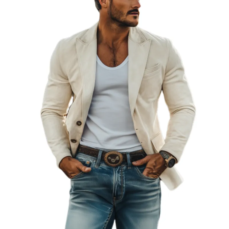 Men's Classic Casual American Retro Slim Fit Suede Blazer 22586524K sold by Manly
