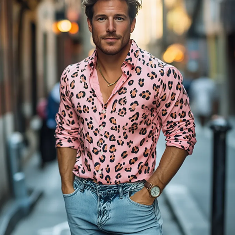 Men's Fashion Casual Leopard Print Slim Fit Long Sleeve Shirt 48319096K sold by Manly product image thumbnail 3