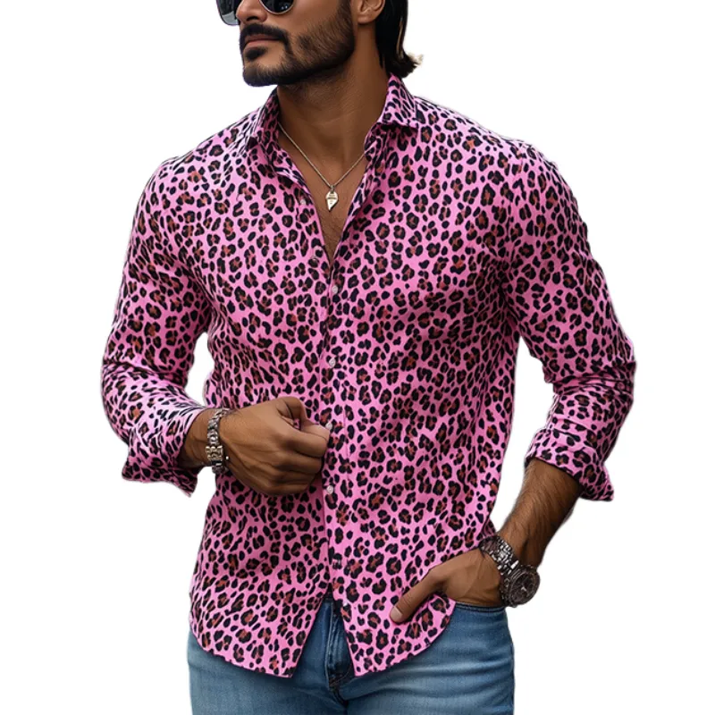 Men's Fashion Casual Leopard Print Slim Fit Long Sleeve Shirt 38176609K sold by Manly