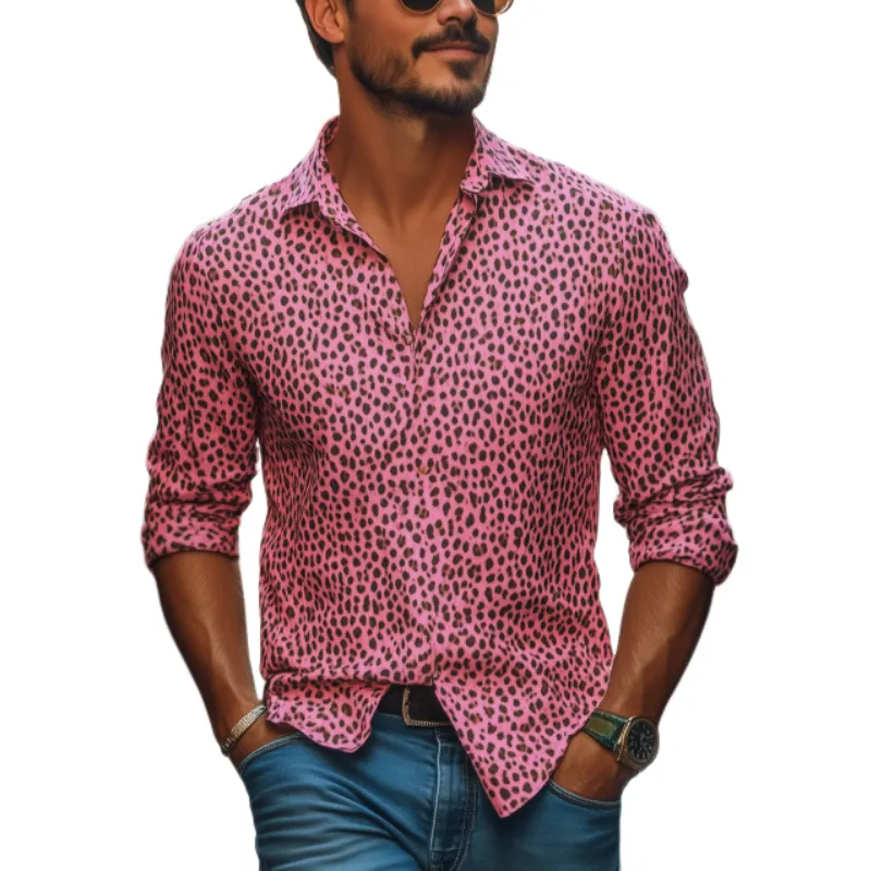 Men's Fashion Spring Summer Leopard Print Casual Long Sleeve Shirt 70553426K sold by Manly