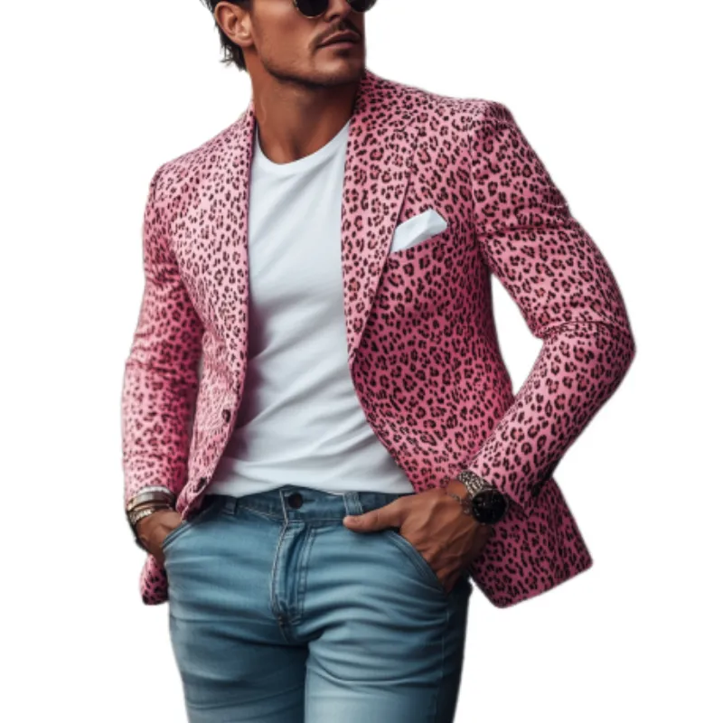 Men's Fashion Spring Summer Leopard Print Slim Fit Single Breasted Blazer 11352262K sold by Manly