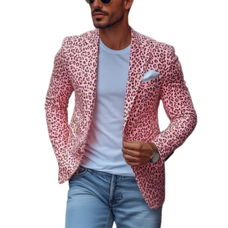 Men's Fashion Spring and Summer Leopard print Single Breasted Two Button Blazer 52557330K sold by Manly
