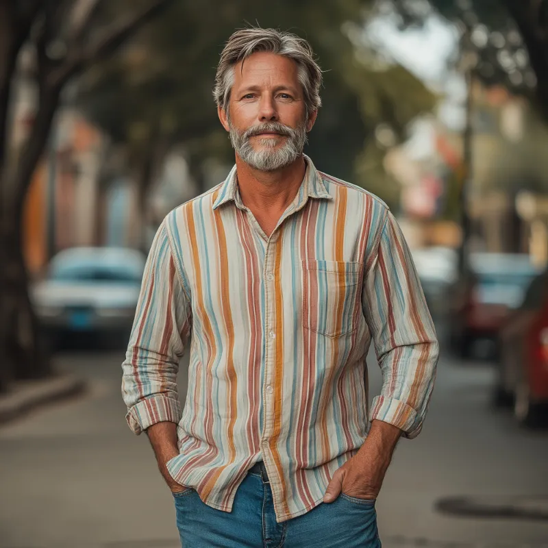 Men's Casual Vintage Lapel Vertical Striped Cotton Blend Long Sleeve Shirt 16654994F sold by Manly product image thumbnail 2