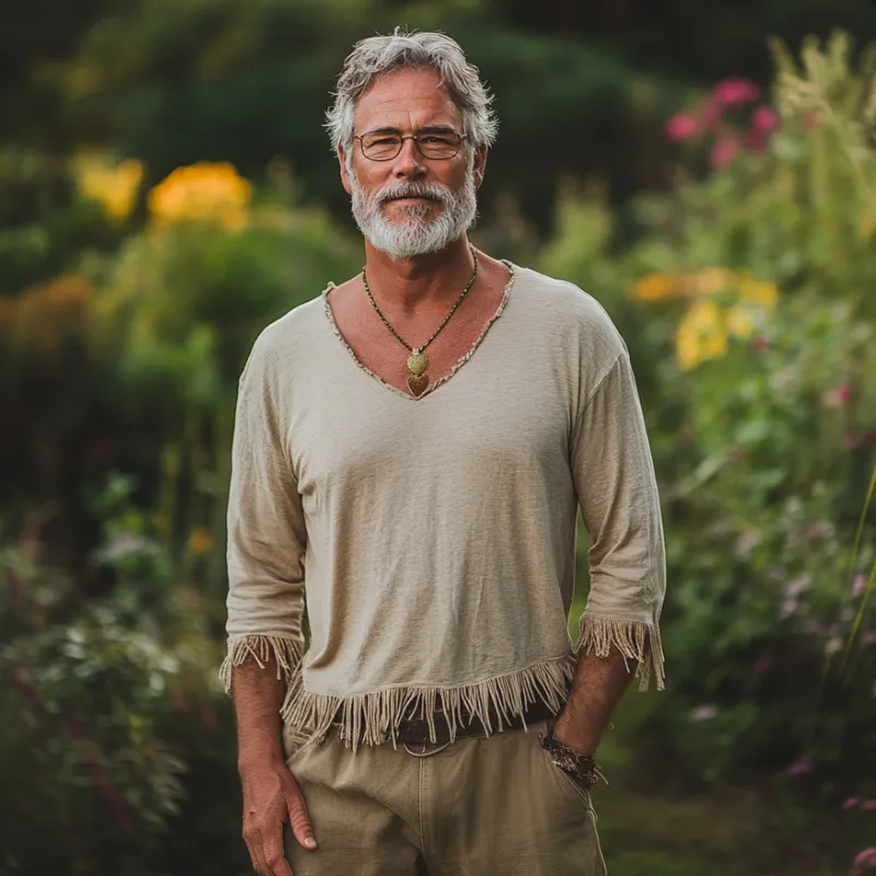 Men's Casual Vintage V-neck Cotton Blend Tassel Raw Edge Long-sleeved T-shirt 59195397F sold by Manly product image thumbnail 2