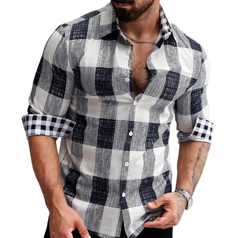 Men's Classic Black and White Plaid Long Sleeve Shirt 28315509U sold by Manly product image thumbnail 3